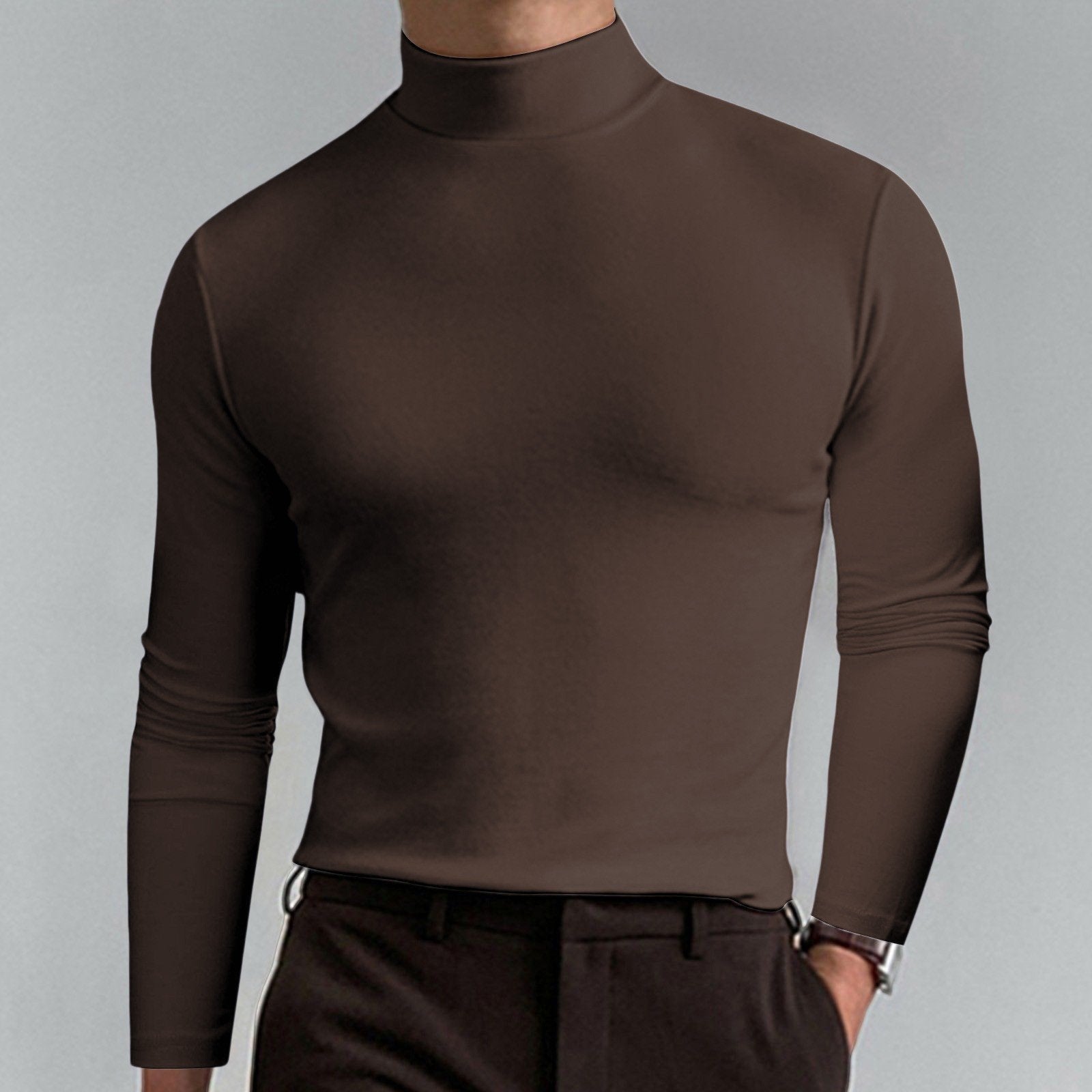 Gregen | T-shirt homme à col montant et coupe ajustée, manches longues – Sous-vêtement décontracté pour l'automne/hiver