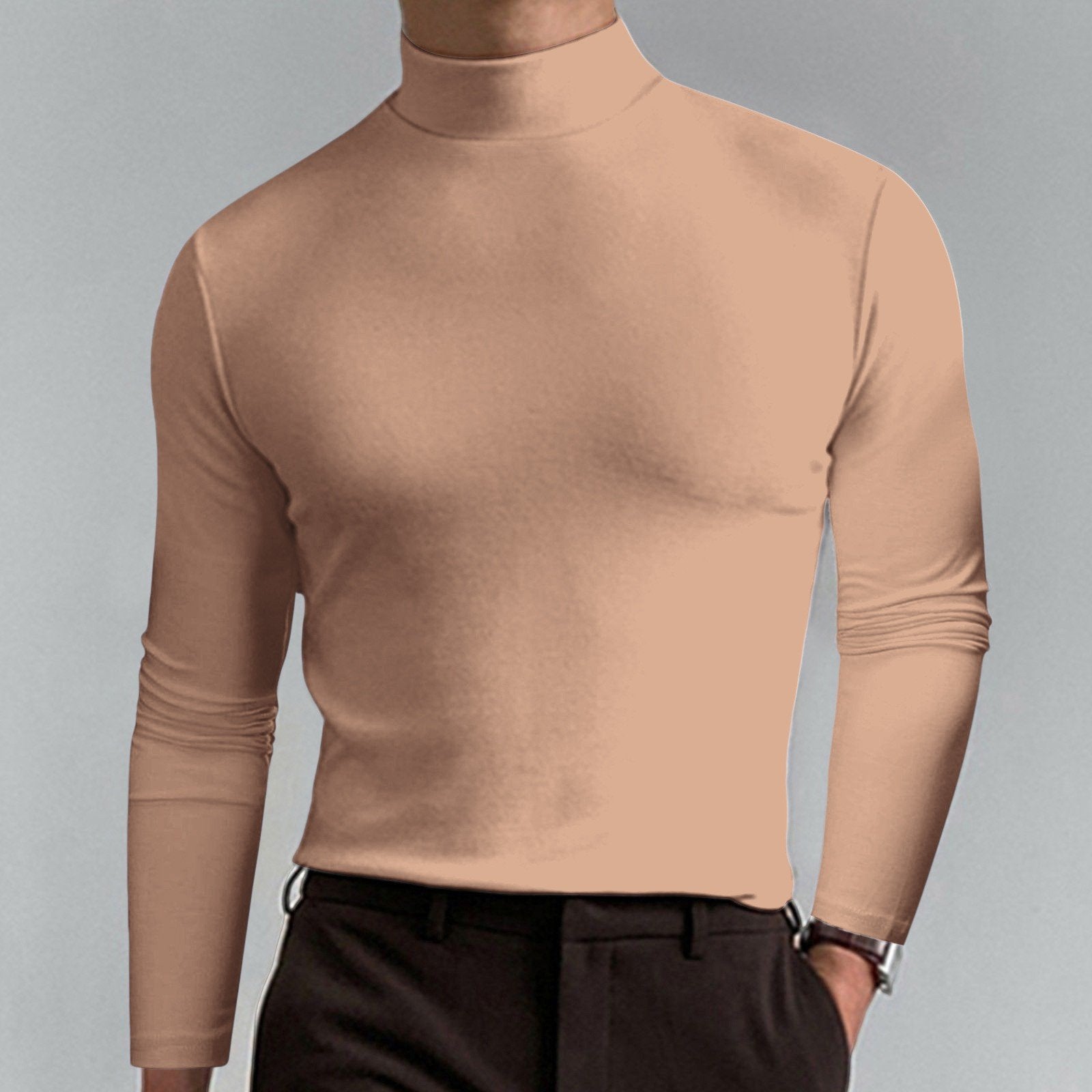 Gregen | T-shirt homme à col montant et coupe ajustée, manches longues – Sous-vêtement décontracté pour l'automne/hiver