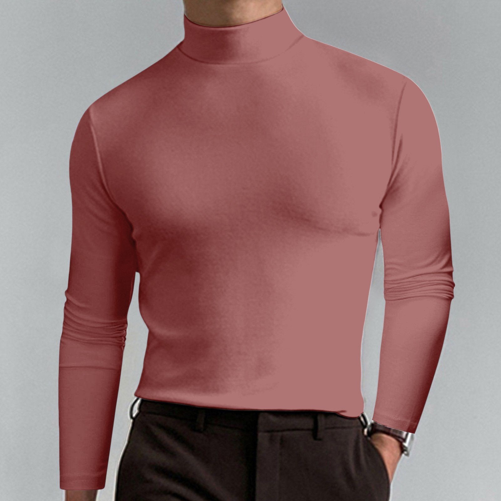 Gregen | T-shirt homme à col montant et coupe ajustée, manches longues – Sous-vêtement décontracté pour l'automne/hiver