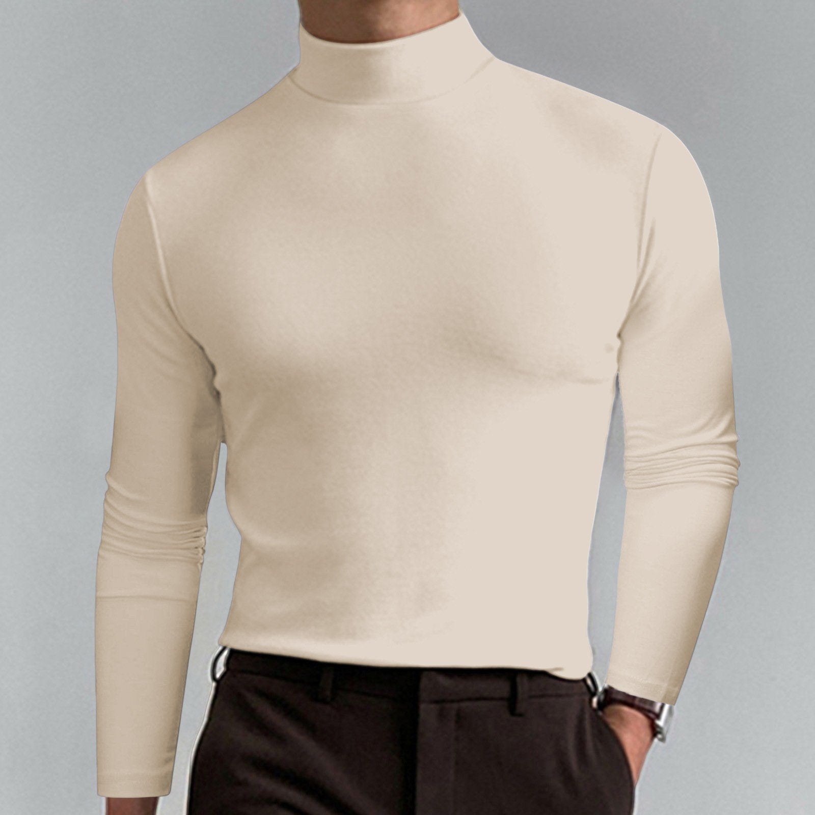 Gregen | T-shirt homme à col montant et coupe ajustée, manches longues – Sous-vêtement décontracté pour l'automne/hiver