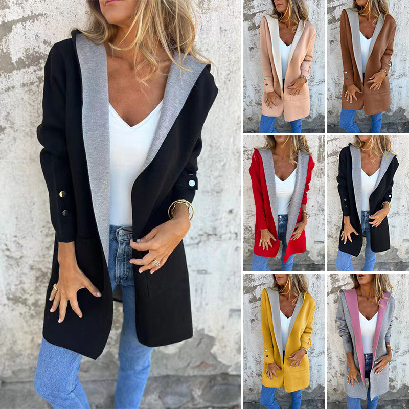Taelie | Kleurblok Winterjas met Capuchon – Lange Casual Coat voor Buiten, Warm & Stijlvol