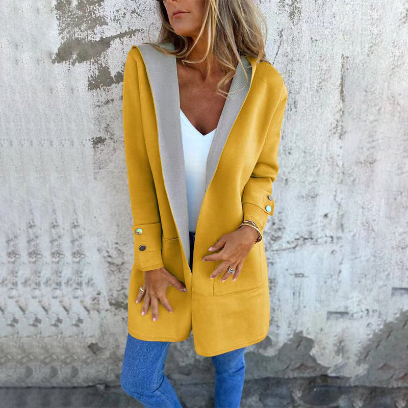Taelie | Kleurblok Winterjas met Capuchon – Lange Casual Coat voor Buiten, Warm & Stijlvol