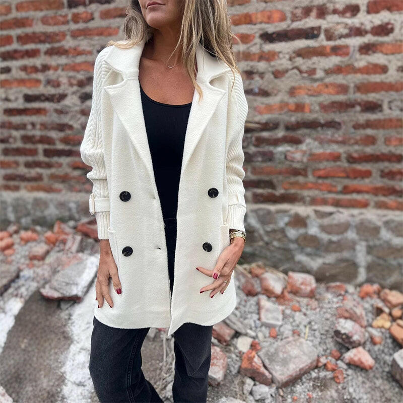 Nina | Chique wollen mix double-breasted halflange jas voor dames