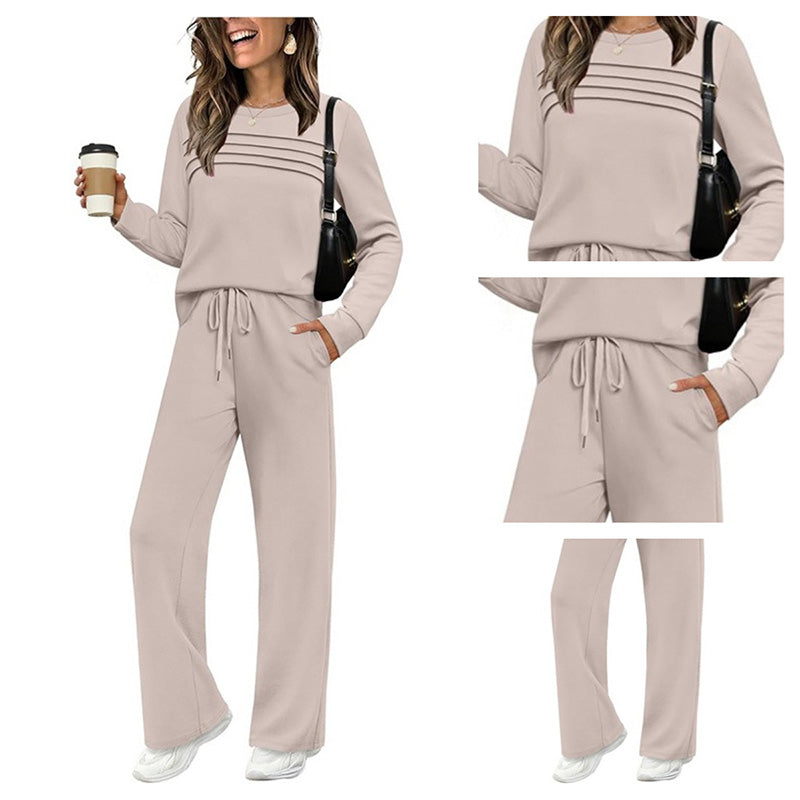 Kylia | Dames top met ronde hals en broek met trekkoord – Comfortabele loungewear