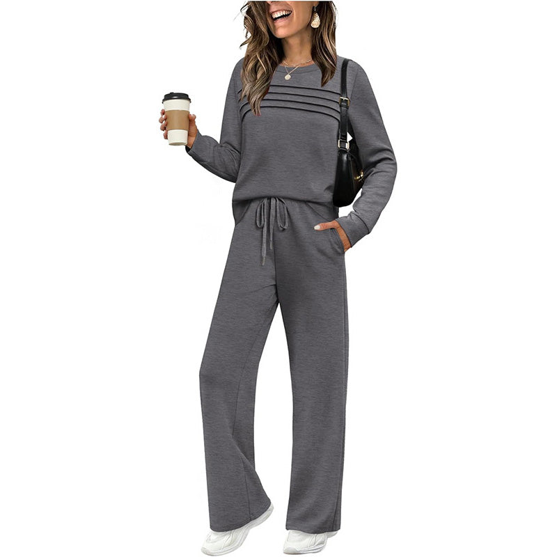 Kylia | Dames top met ronde hals en broek met trekkoord – Comfortabele loungewear