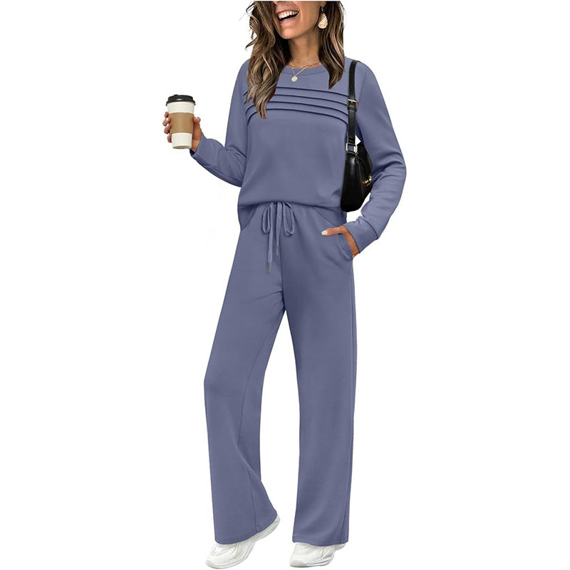 Kylia | Dames top met ronde hals en broek met trekkoord – Comfortabele loungewear