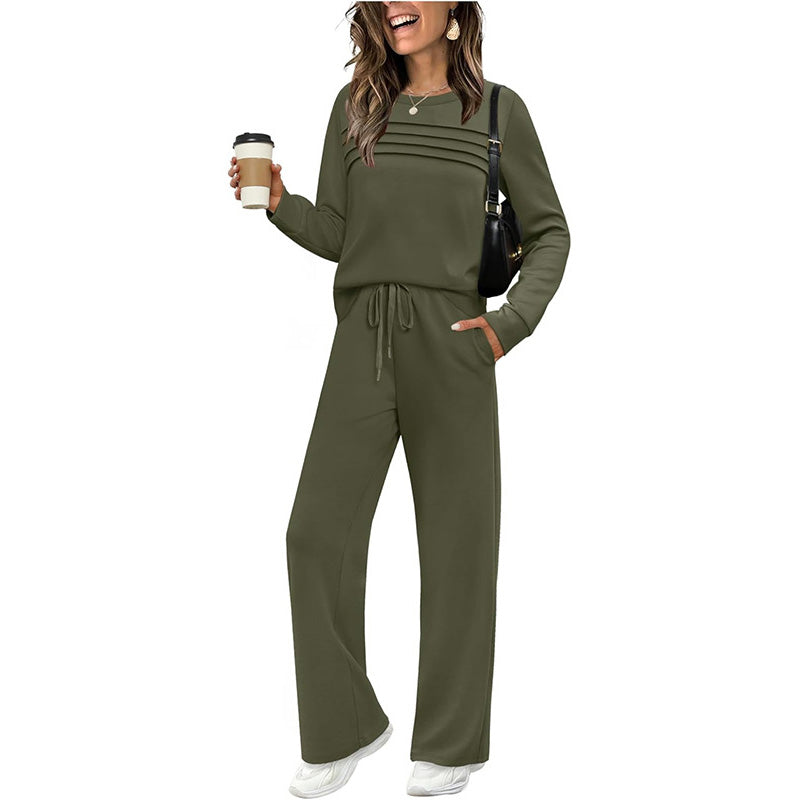 Kylia | Dames top met ronde hals en broek met trekkoord – Comfortabele loungewear