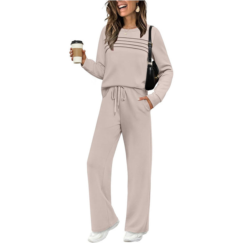 Kylia | Dames top met ronde hals en broek met trekkoord – Comfortabele loungewear