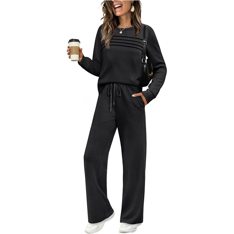 Kylia | Dames top met ronde hals en broek met trekkoord – Comfortabele loungewear