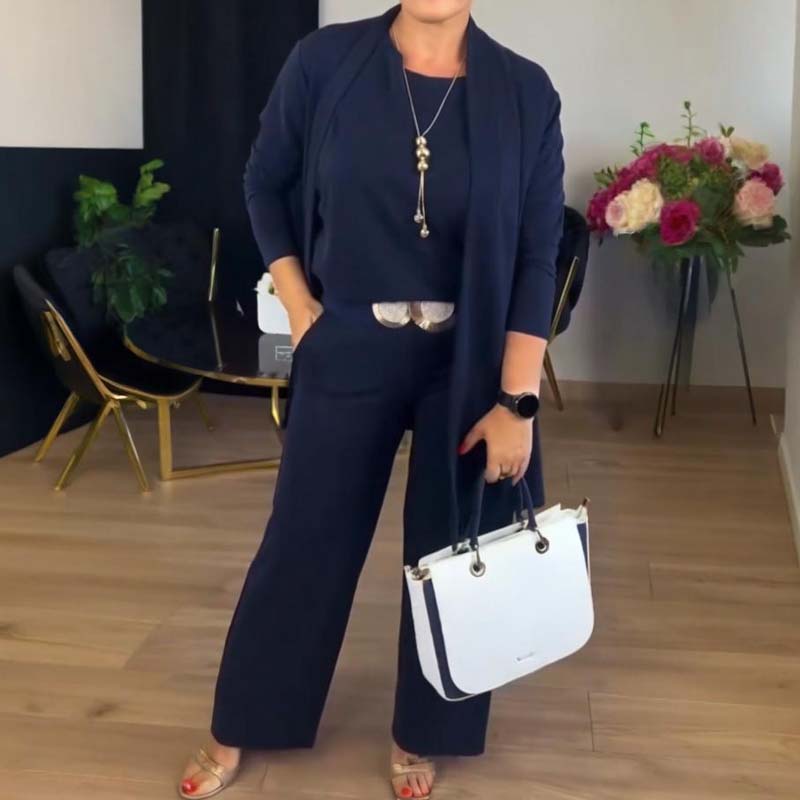 Darenna | Elegante 3-delige set voor dames – lang vest, top en broek voor casual en zakelijke gelegenheden