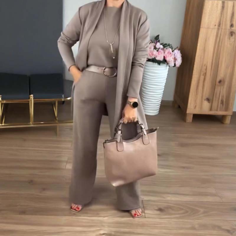 Darenna | Elegante 3-delige set voor dames – lang vest, top en broek voor casual en zakelijke gelegenheden