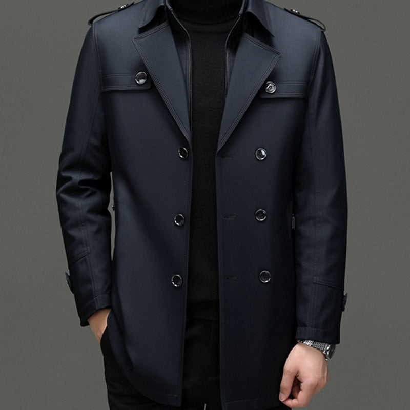 Kaerik | Klassieke herentrenchcoat van gemiddelde lengte met uitneembare voering – Herfst-/winterkleding