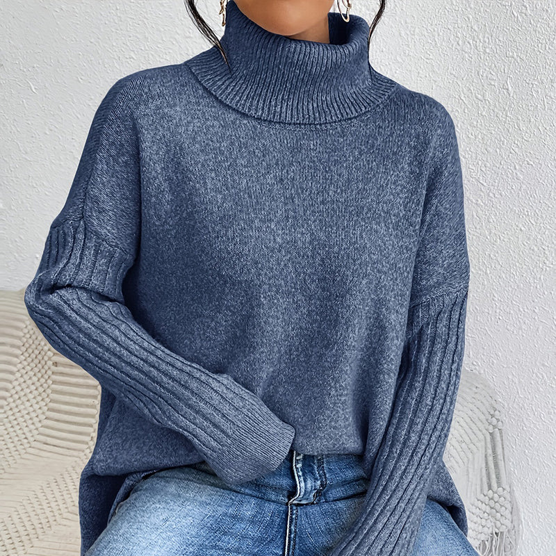 Josje | Effen coltrui voor dames – Zachte gebreide trui voor herfst en winter