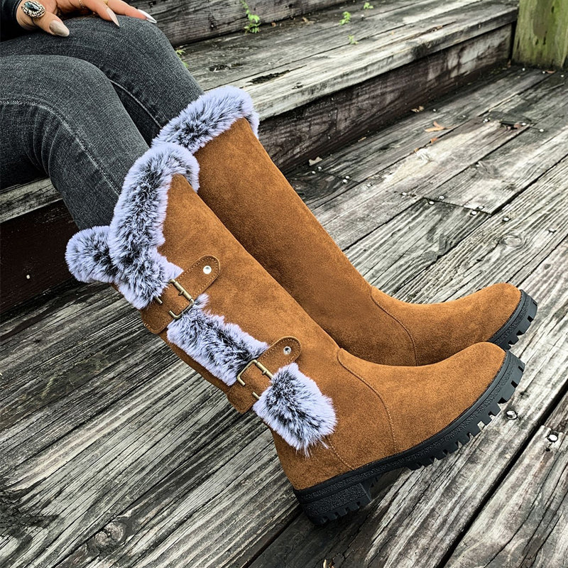 SnowLuxe | Dames snowboots tot halverwege de kuit met nepbont – waterdichte winterlaarzen