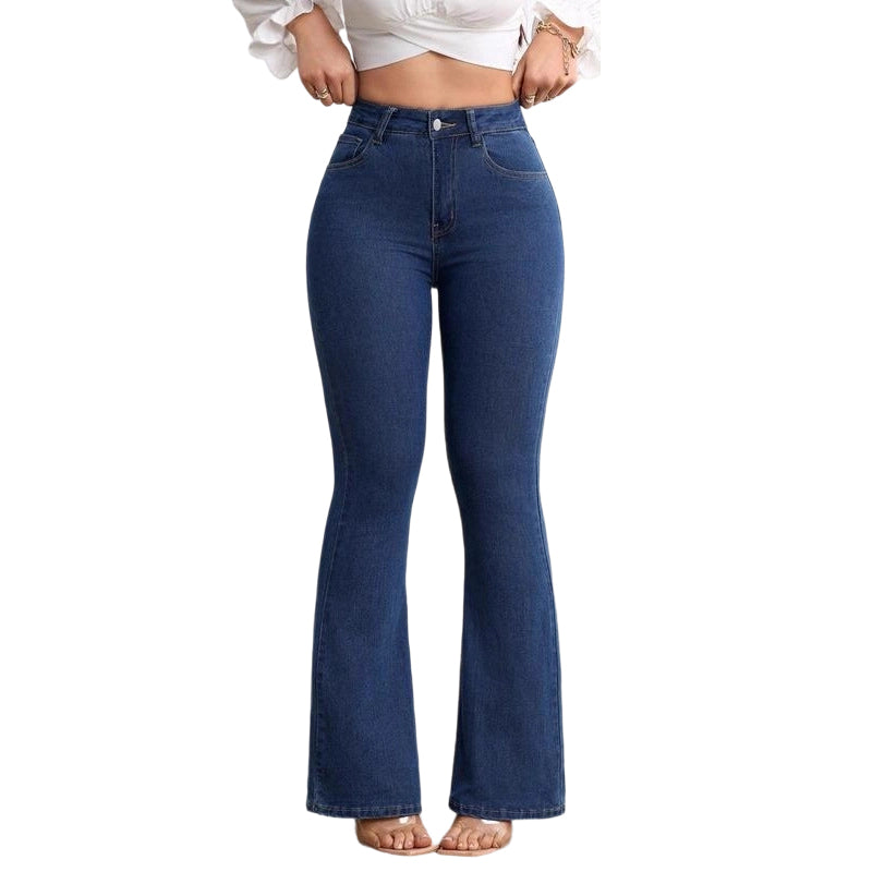 Soleria | Damesjeans met hoge taille en uitlopende pijpen – Denimbroek met vormgevende pasvorm