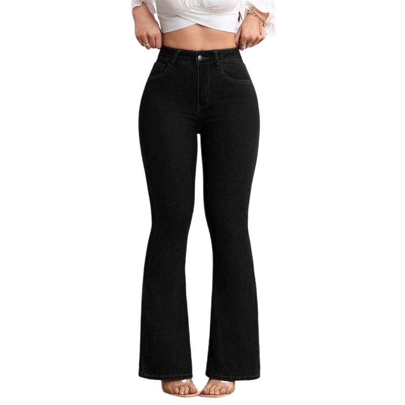 Soleria | Damesjeans met hoge taille en uitlopende pijpen – Denimbroek met vormgevende pasvorm