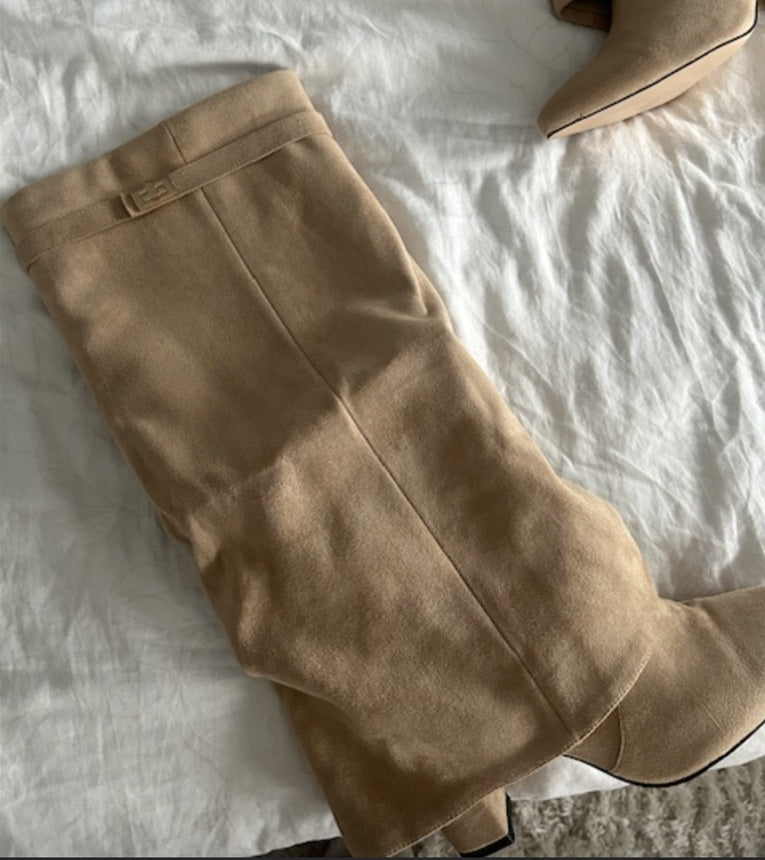Tallure | Bottes hautes en daim pour femme – coupe large, fermeture éclair confortable