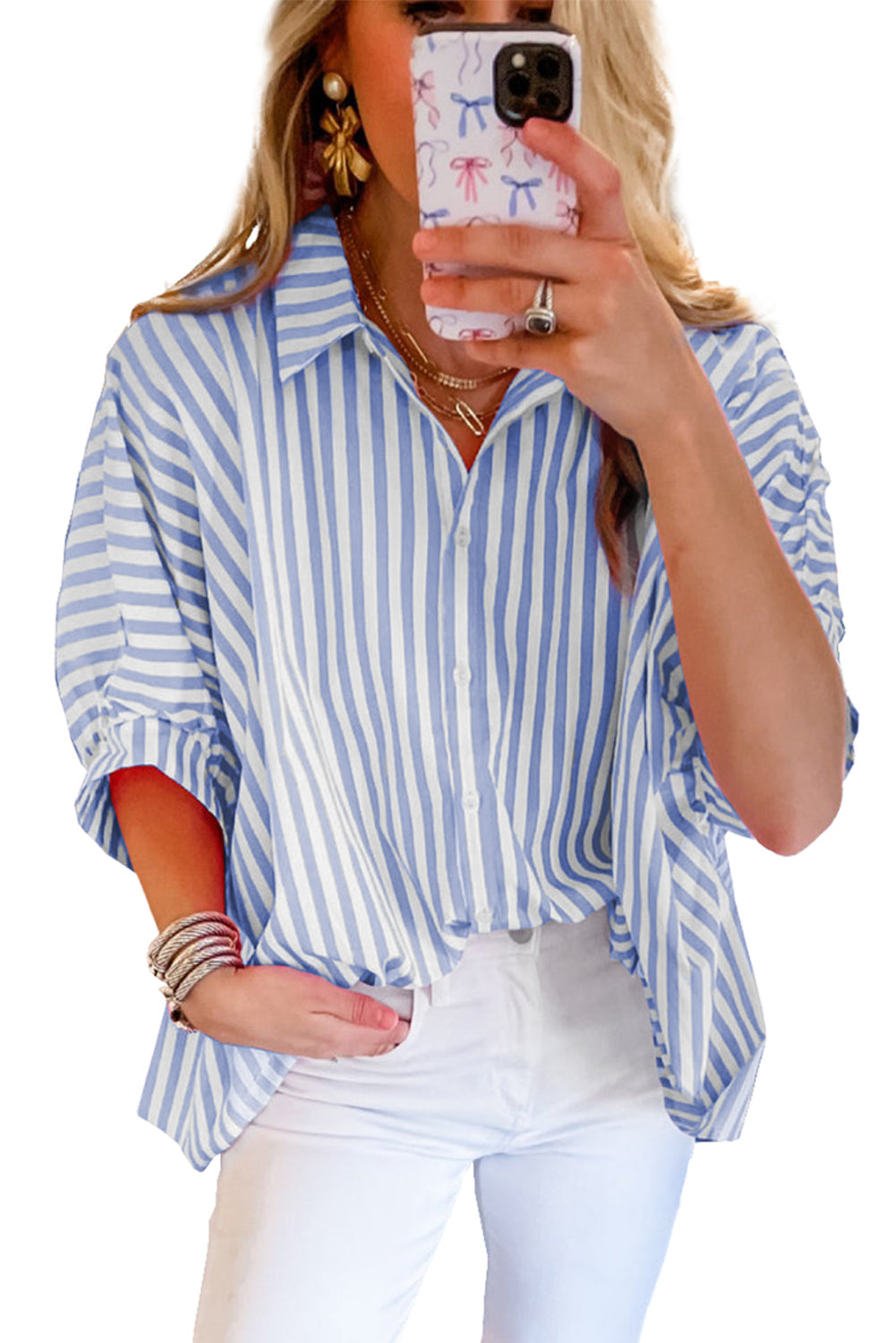 Jolene | Gestreept oversized overhemd met Dolmanmouwen