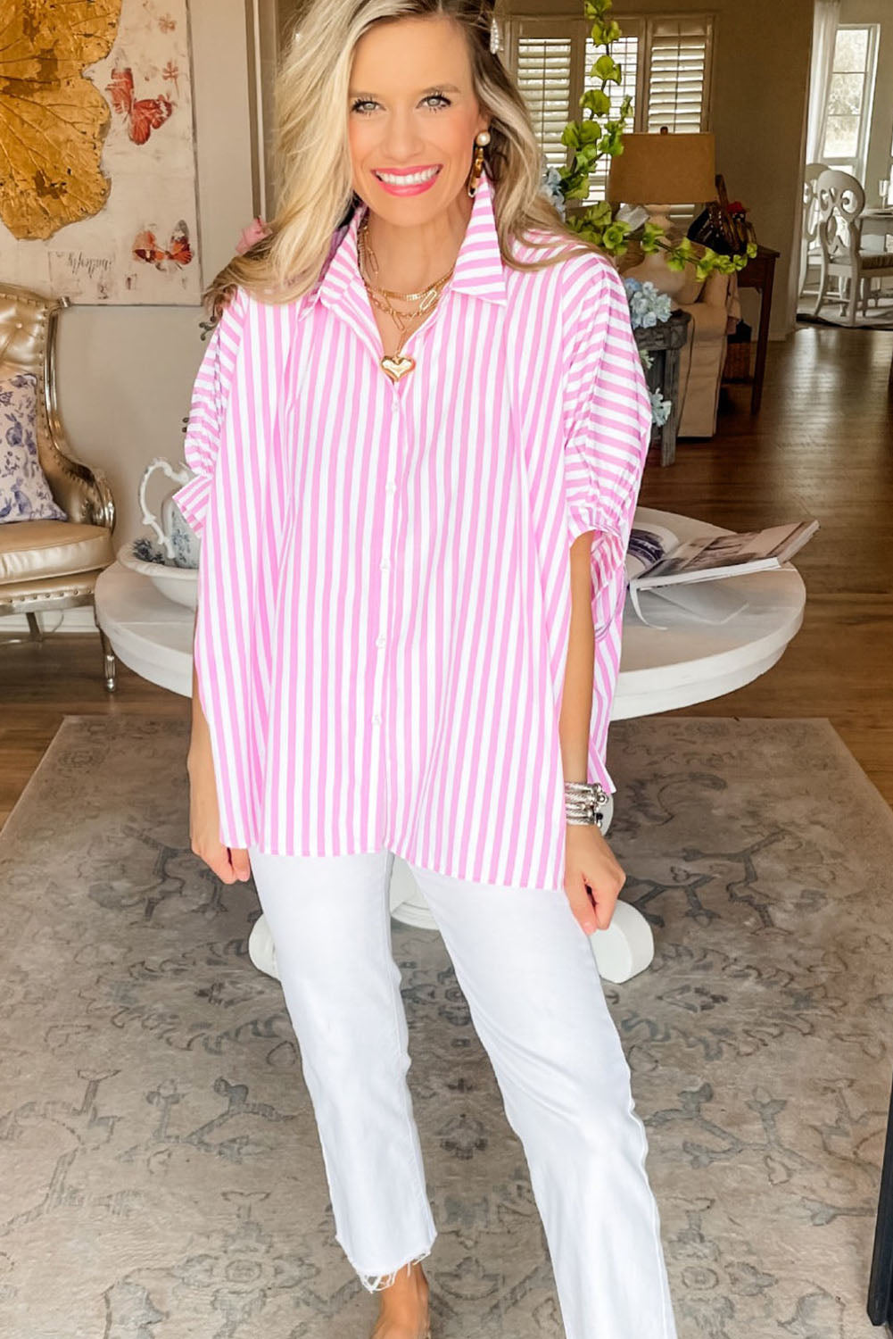 Jolene | Gestreept oversized overhemd met Dolmanmouwen
