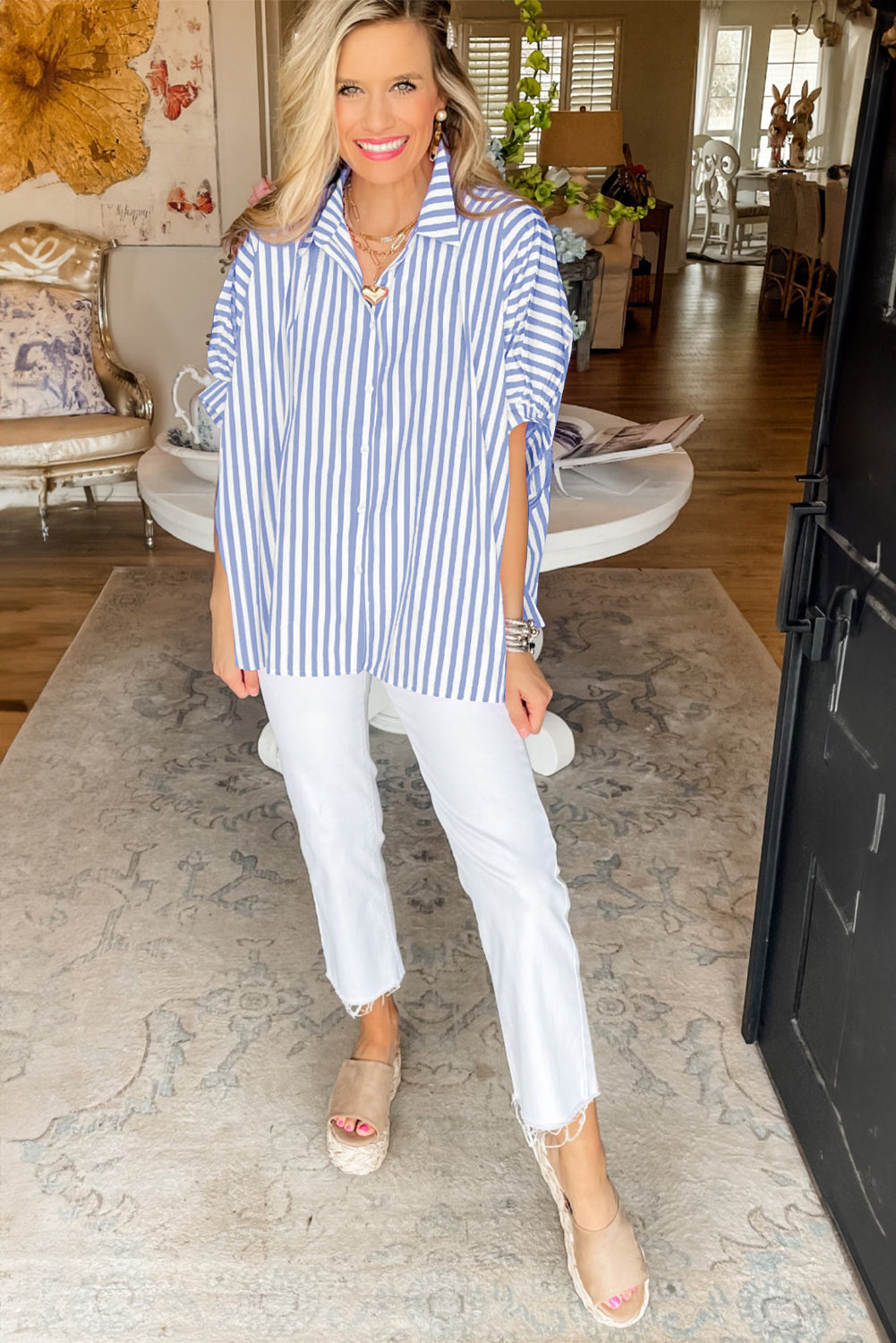 Jolene | Gestreept oversized overhemd met Dolmanmouwen