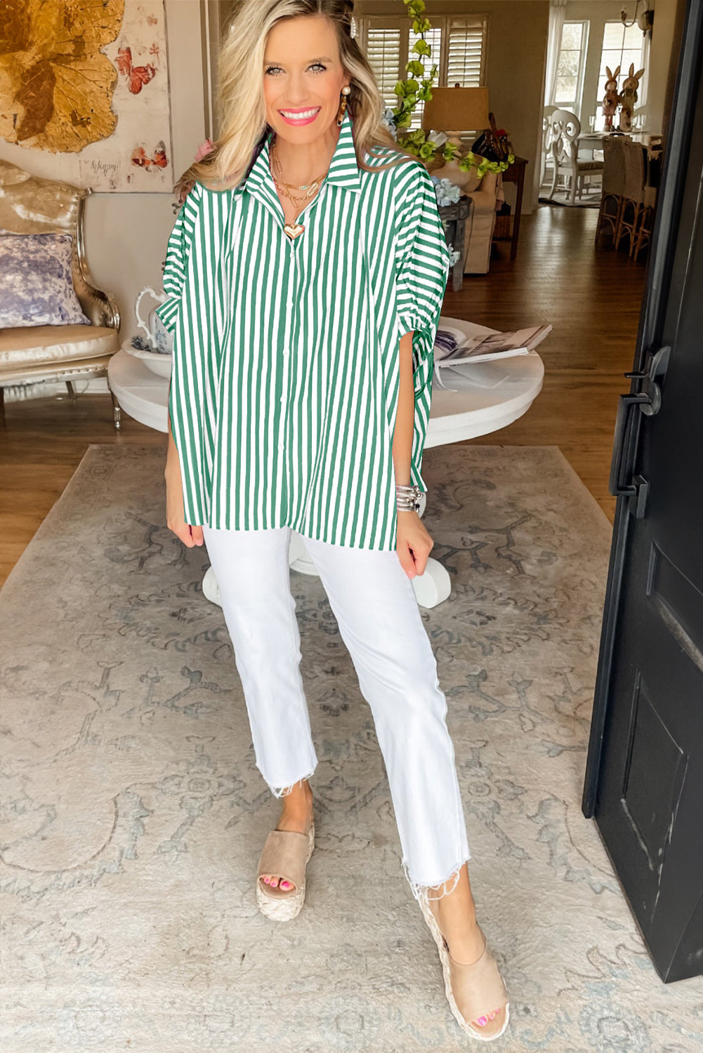 Jolene | Gestreept oversized overhemd met Dolmanmouwen