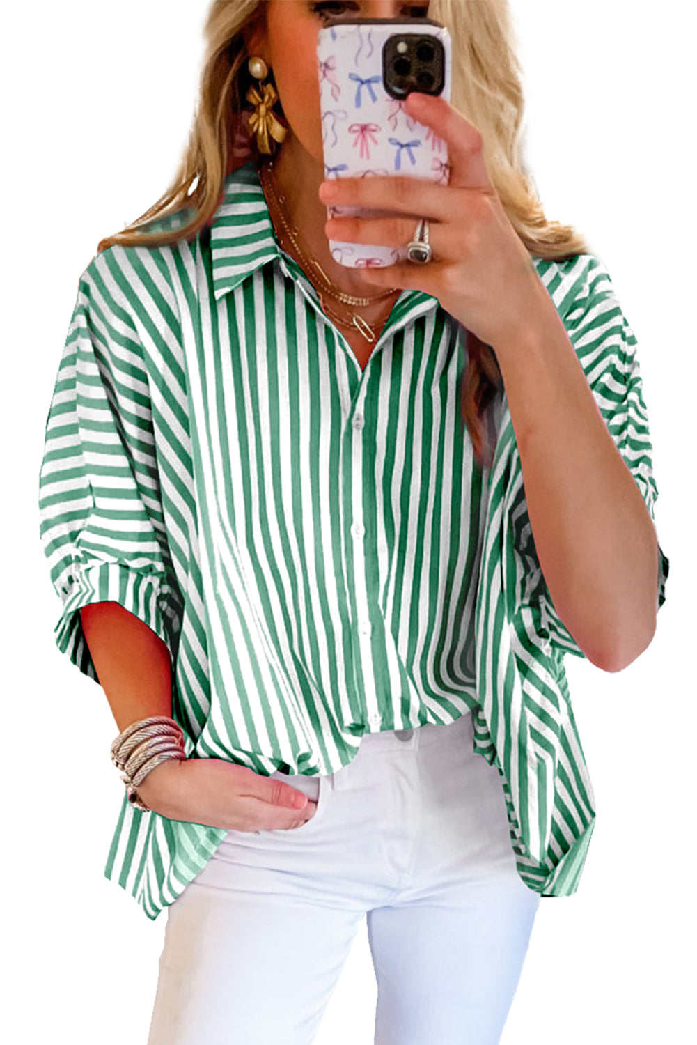 Jolene | Gestreept oversized overhemd met Dolmanmouwen