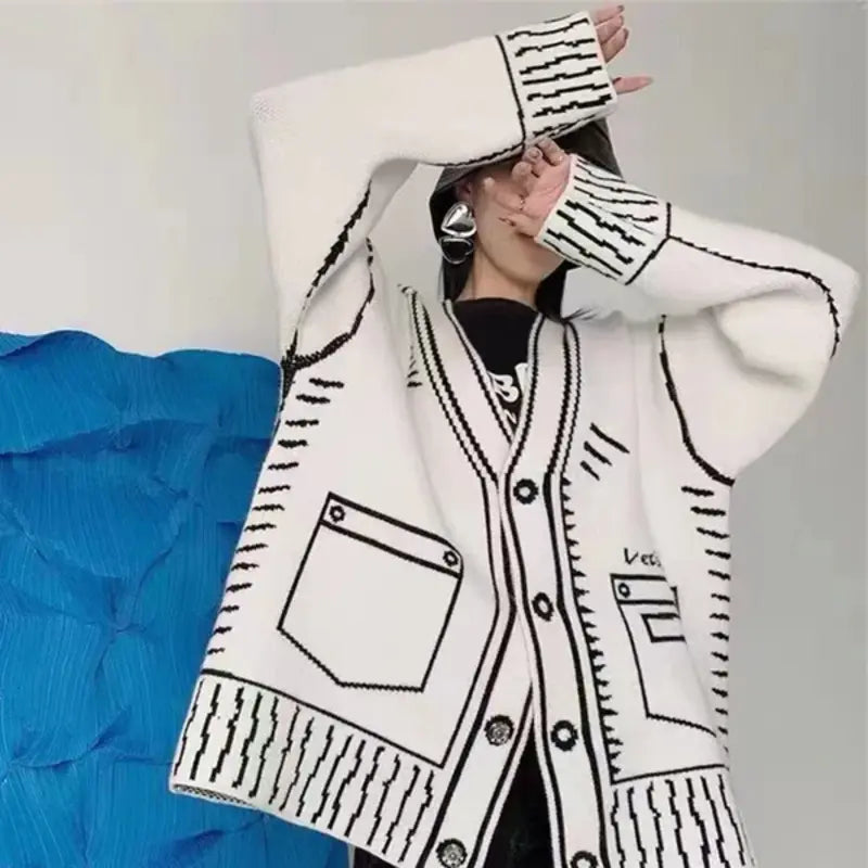 Eulalia | Oversized trui vest- 3D Graffiti Patroon voor Trendy Straatstijl
