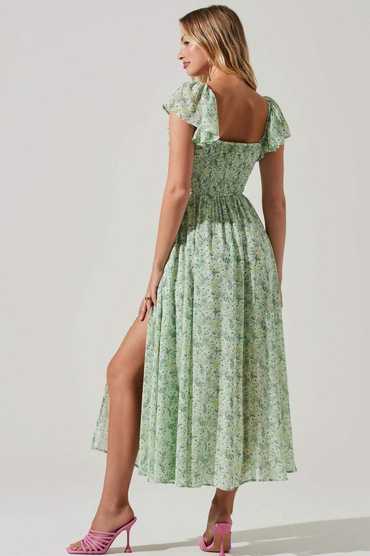 Venelle | Women's Floral Print Dress with Slit - Elegant Spring Dress, Stylish Floral Design