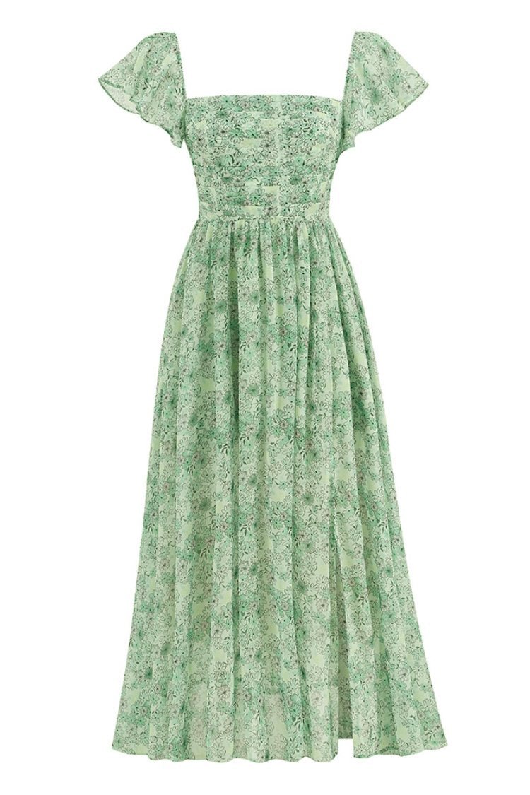 Venelle | Women's Floral Print Dress with Slit - Elegant Spring Dress, Stylish Floral Design