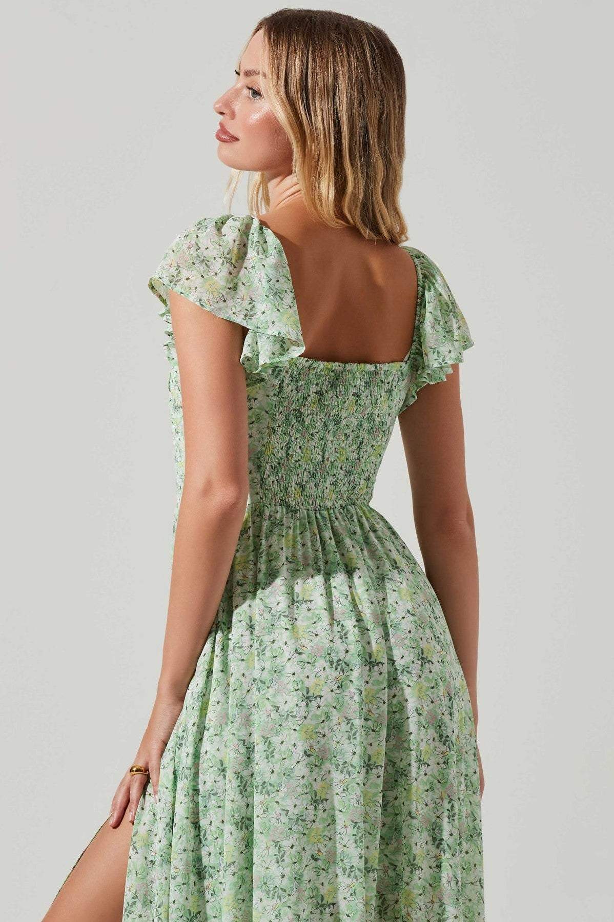 Venelle | Women's Floral Print Dress with Slit - Elegant Spring Dress, Stylish Floral Design