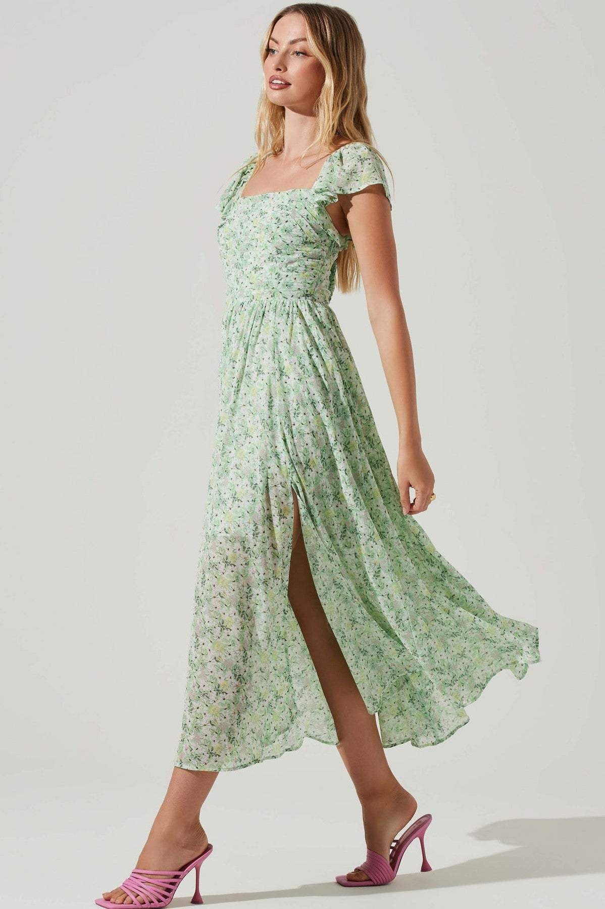 Venelle | Women's Floral Print Dress with Slit - Elegant Spring Dress, Stylish Floral Design