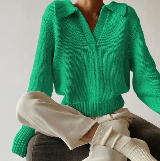 Eleni | Sweater met V-hals en kraag - Zacht breisel, casual en elegant ontwerp