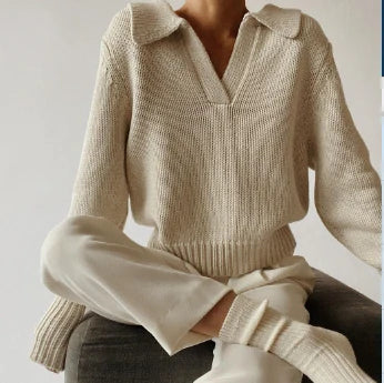 Eleni | Sweater met V-hals en kraag - Zacht breisel, casual en elegant ontwerp
