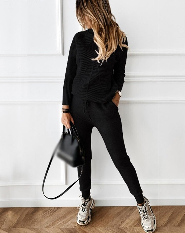Kaivra | Geribbelde gebreide duo voor dames – Comfortabel 2-delig trainingspak met pullover en joggingbroek voor stijlvolle loungewear