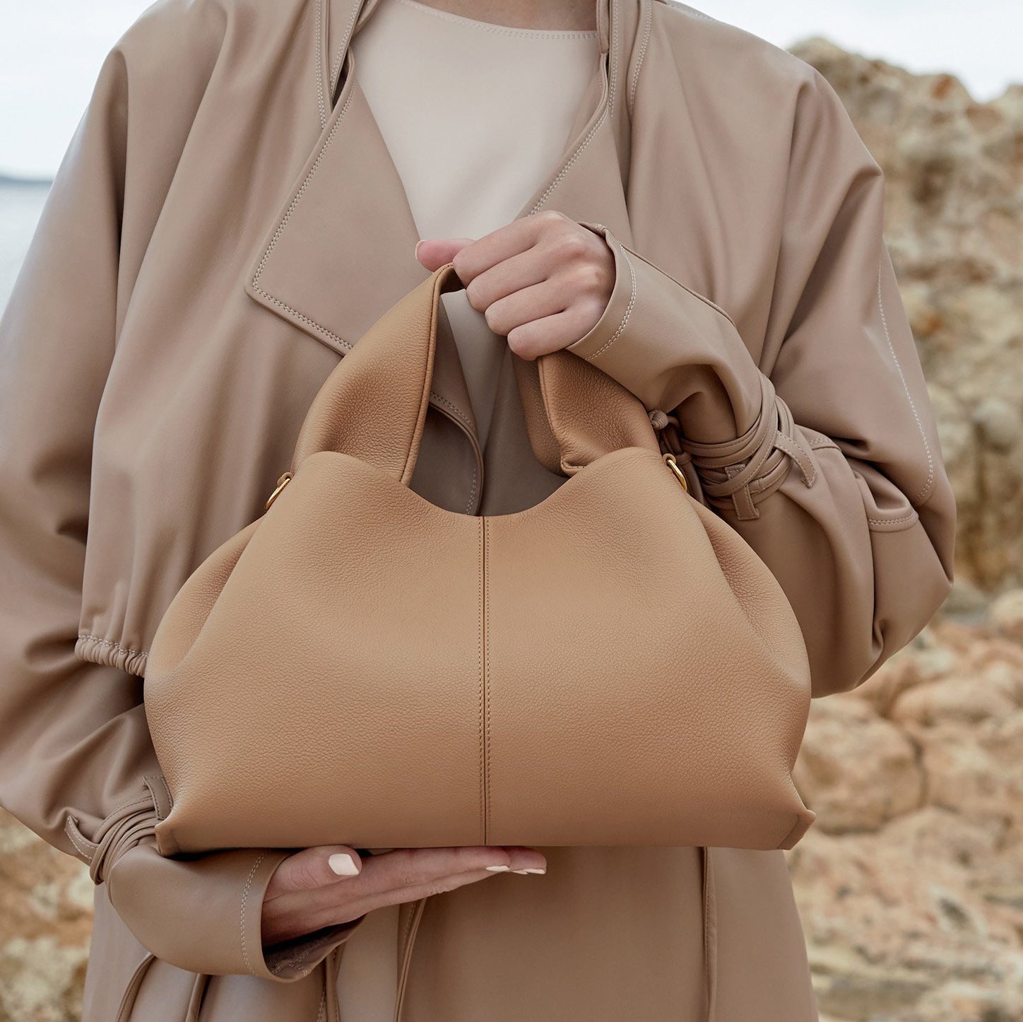 Solvia | Vintage zachte leren kleine draagtas, handtas, lichtgewicht handtas voor dagelijks gebruik