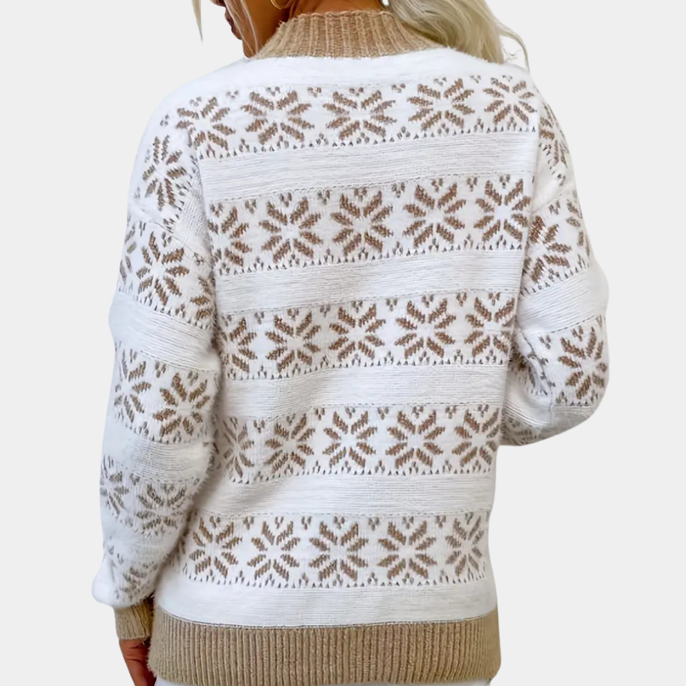 Anwen | Dames coltrui met sneeuwvlokpatroon en kleurblok - Elegante winterstijl