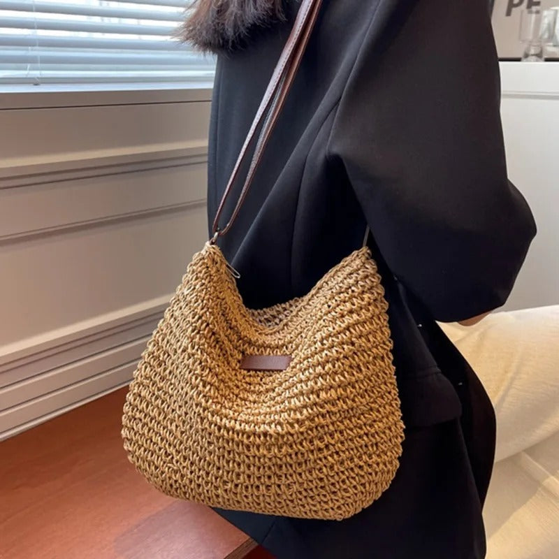 Sazza | Boho Stro Kruistas - Geweven Rotan Schoudertas