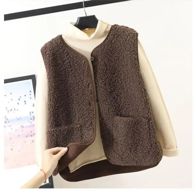 Tahlira | Dames mouwloos wollen vest, laagjesvest, elegante wintermode, zacht warm breisel