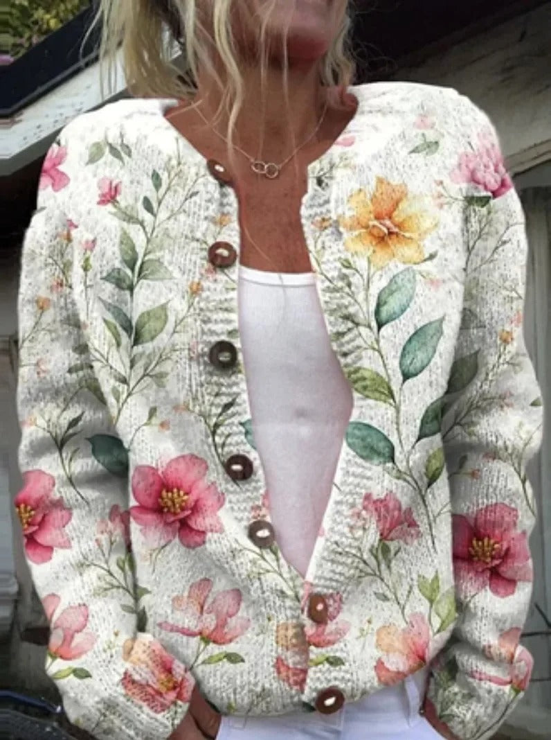 Jorielle | Damesjas van wol met bloemenprint – Comfortabele, stijlvolle, warme winterjas