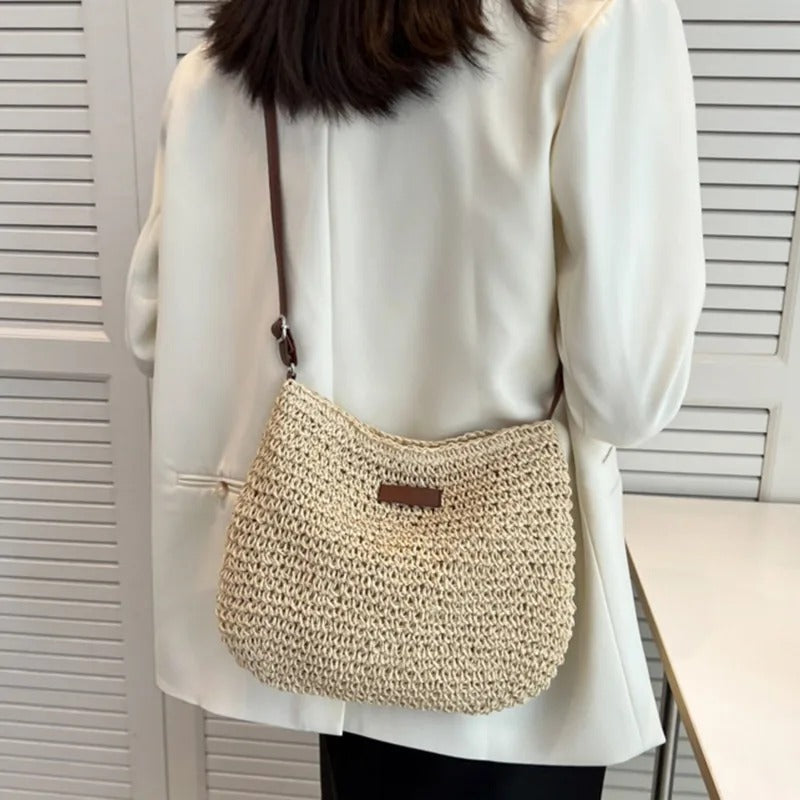 Sazza | Boho Stro Kruistas - Geweven Rotan Schoudertas