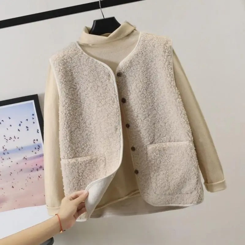 Tahlira | Dames mouwloos wollen vest, laagjesvest, elegante wintermode, zacht warm breisel