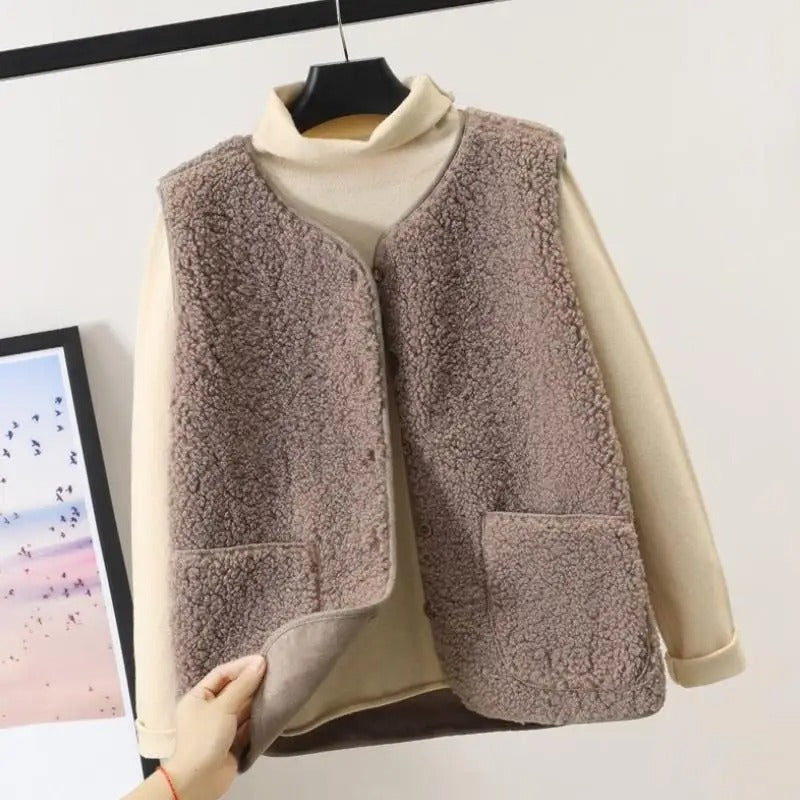 Tahlira | Dames mouwloos wollen vest, laagjesvest, elegante wintermode, zacht warm breisel