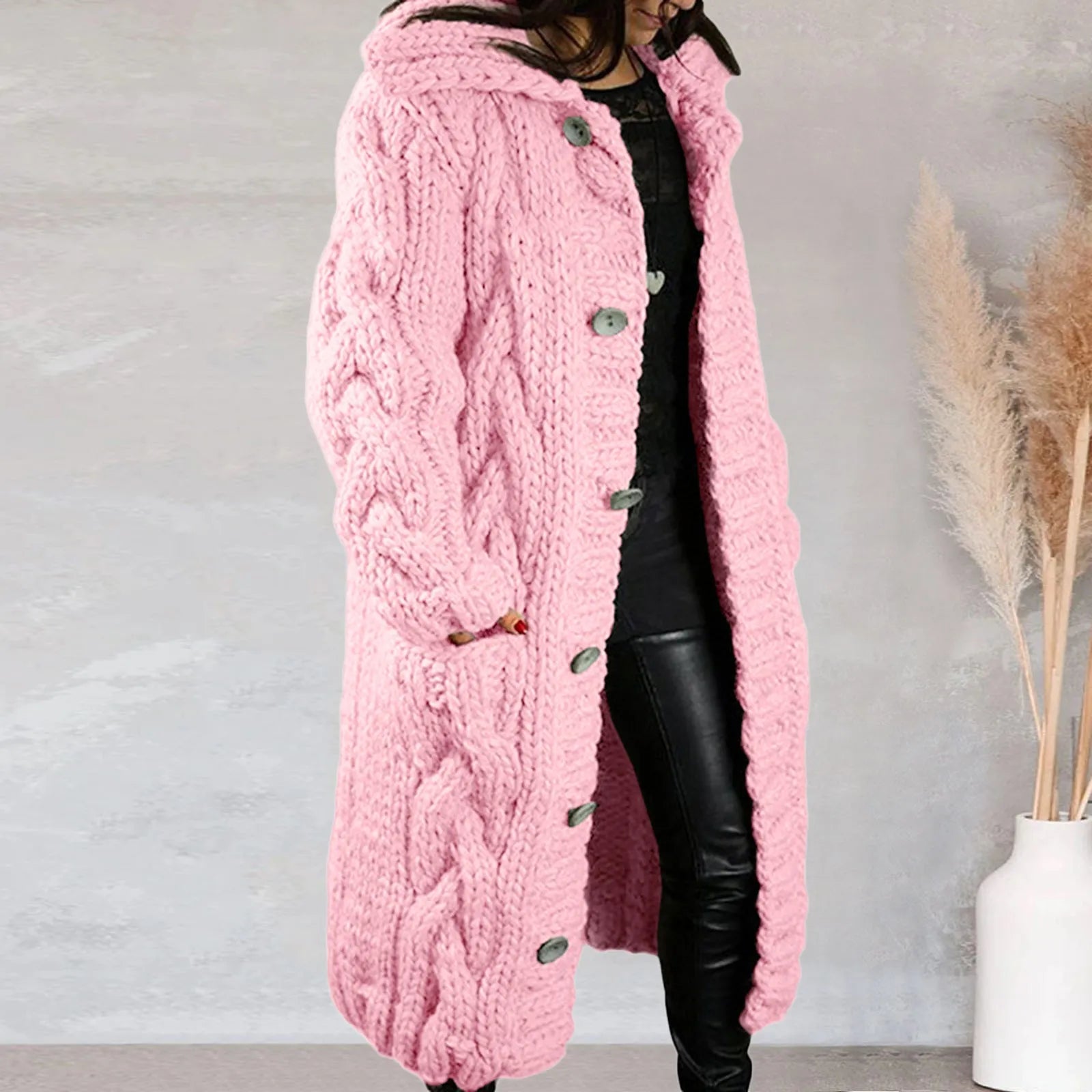 Raiza | Langharige gebreide damesjas, dikke wolmix, casual warme bovenkleding voor herfst en winter