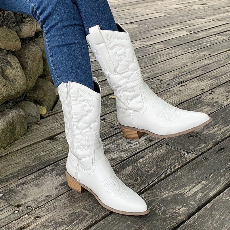 Stellara | Bottes de cowboy métallisées pour femmes, semelle épaisse, bout pointu, chaussures d'automne élégantes