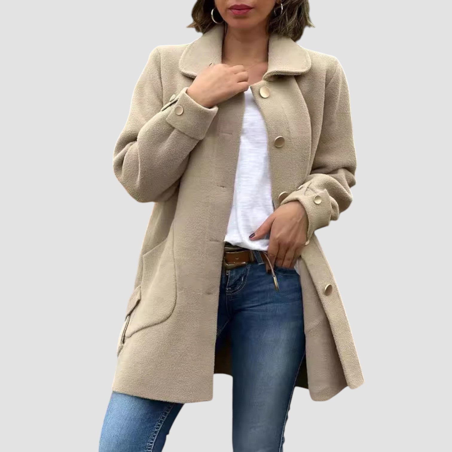 Adlin | Klassieke oversized damesjas met knopen – Halflange herfst-winterjas, casual warme jas