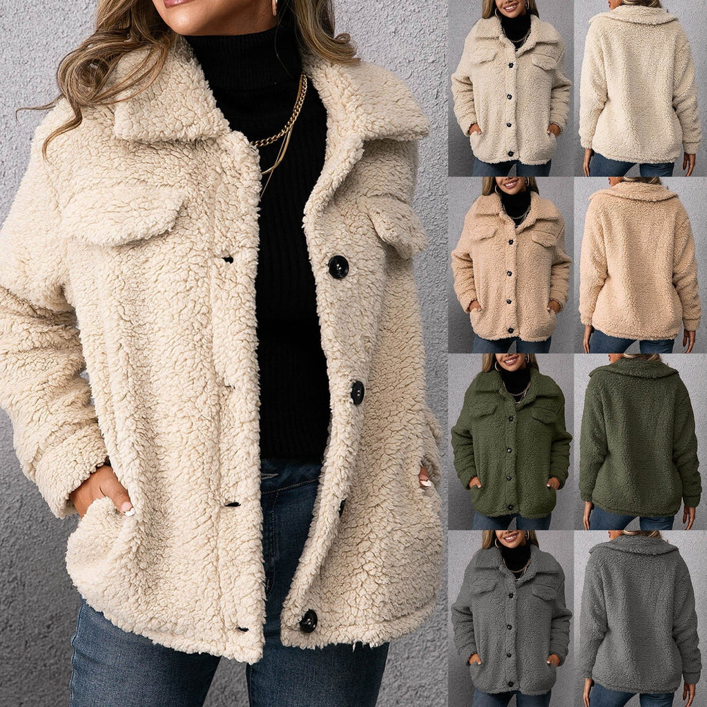 Calla | Dubbelzijdig Teddy Fleecejack voor dames, knoopsluiting, warme en knusse bovenkleding voor koud weer