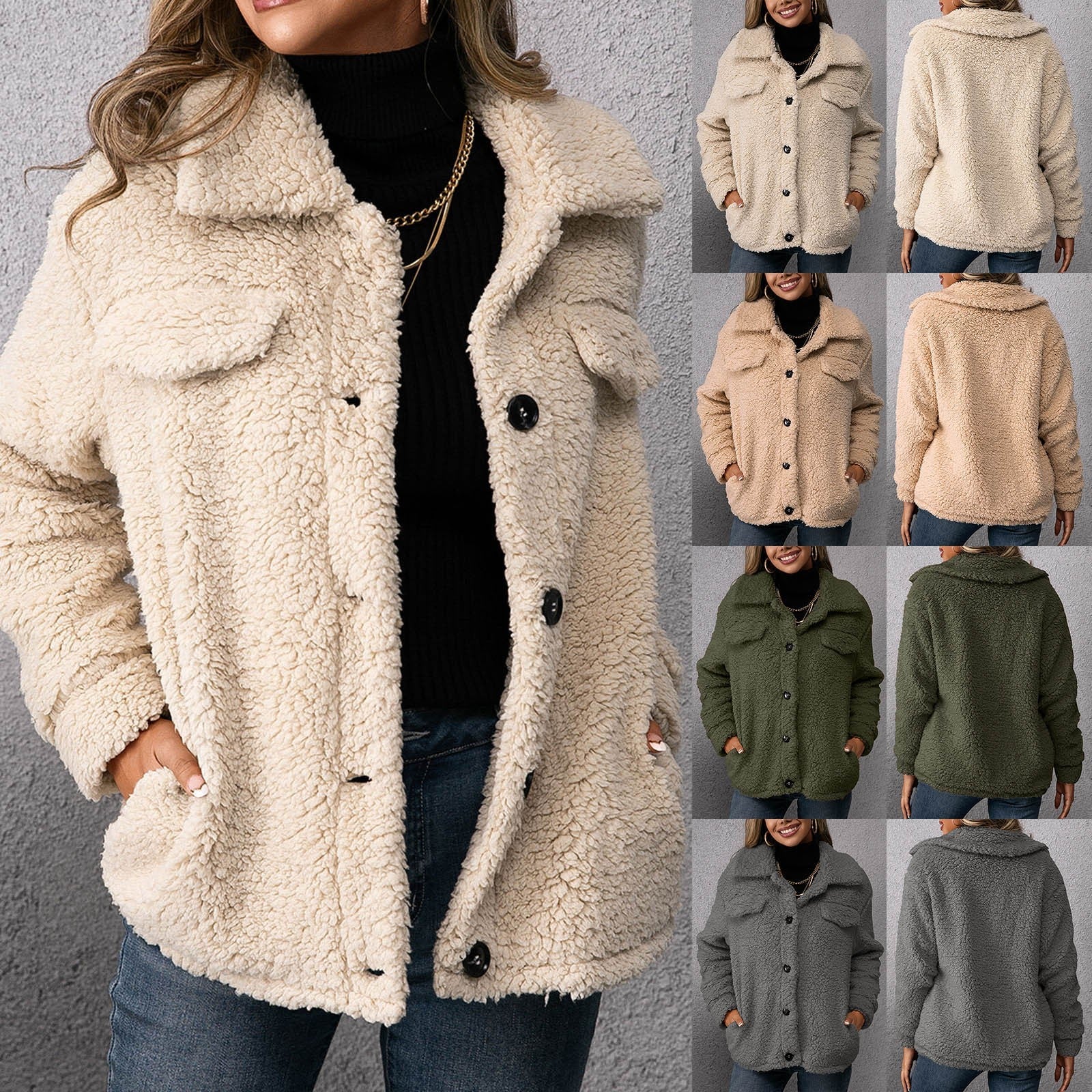 Calla | Dubbelzijdig Teddy Fleecejack voor dames, knoopsluiting, warme en knusse bovenkleding voor koud weer