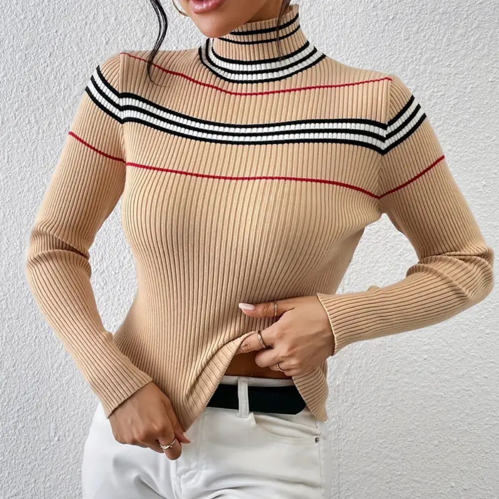 Margaux | Slim Fit Coltrui voor Dames - Gestreept Patroon, Zacht, Stretchy en Stijlvolle Winterkleding