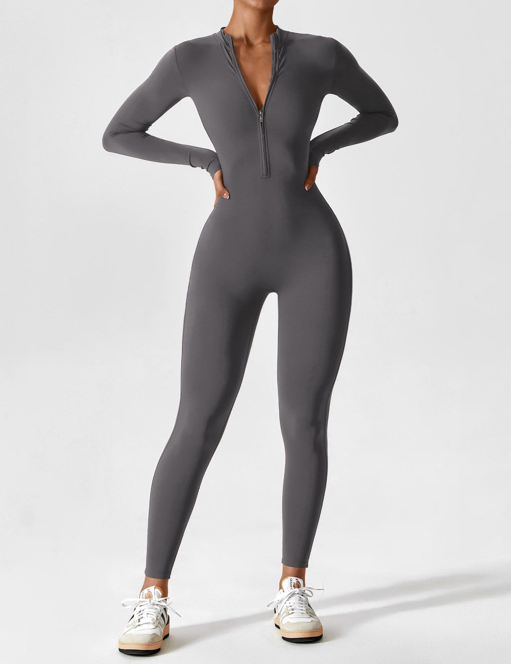 Tahlivra | Nauwsluitende jumpsuit met ritssluiting – Activewear-bodysuit met lange mouwen, slanke pasvorm