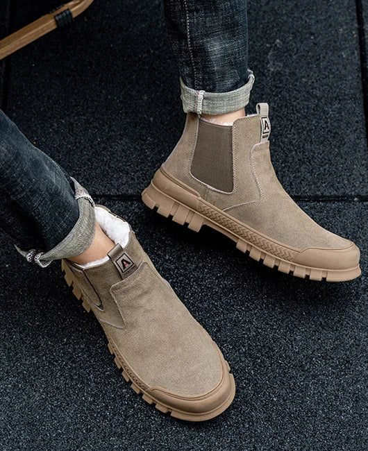 FrostTread | Warme, met pluche gevoerde enkellaarzen voor heren – Comfortabele, antislip leren schoenen